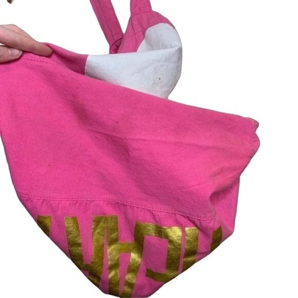 Victoria's Secret PINK Tote Bag Have A Heart Large Pink White Gold Beach Gym - Picture 8 of 10